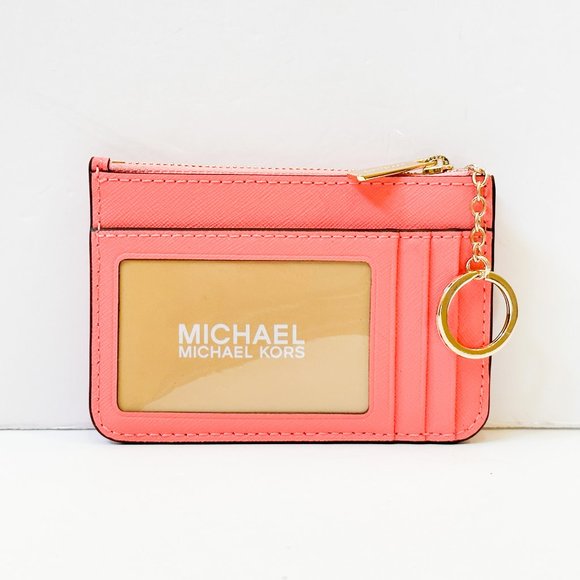 Michael Kors Jet Set Travel Small Coin Pouch ID Key Holder Wallet Grapefruit - Picture 2 of 11